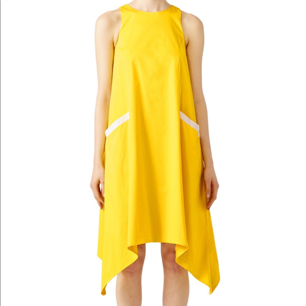 badgley mischka yellow trapeze dress